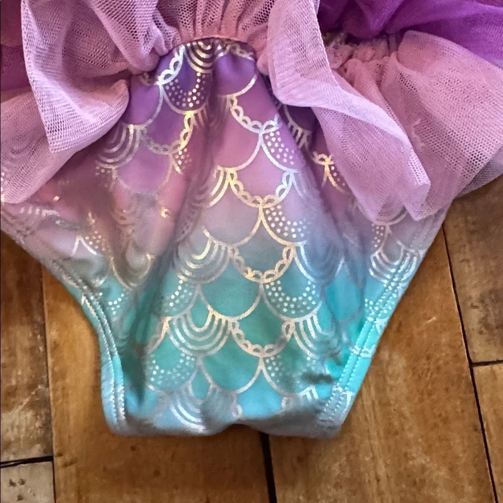 Cat & Jack Purple green Mermaid Tutu Swimsuit 3T one piece vacation beach